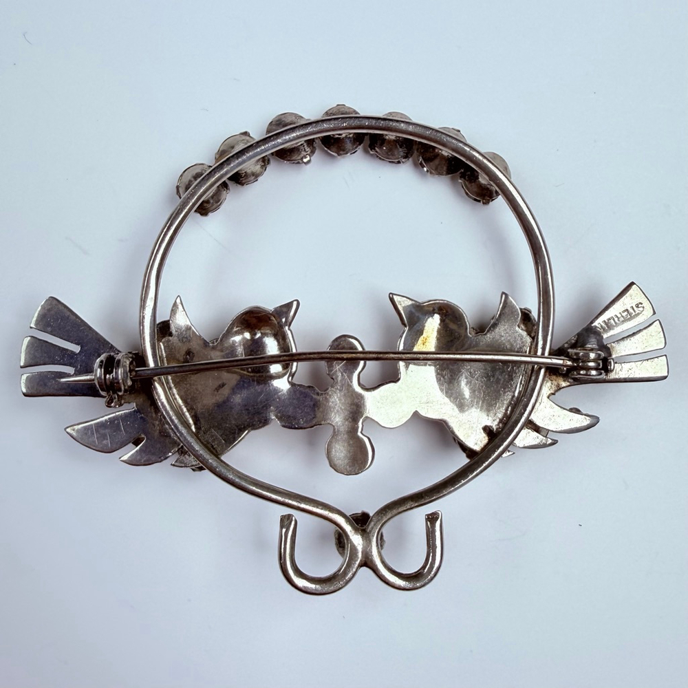 Lovebirds Figural Rhinestone Sterling Silver 925 Large Pin Brooch VTG Retro Era - Picture 4 of 7